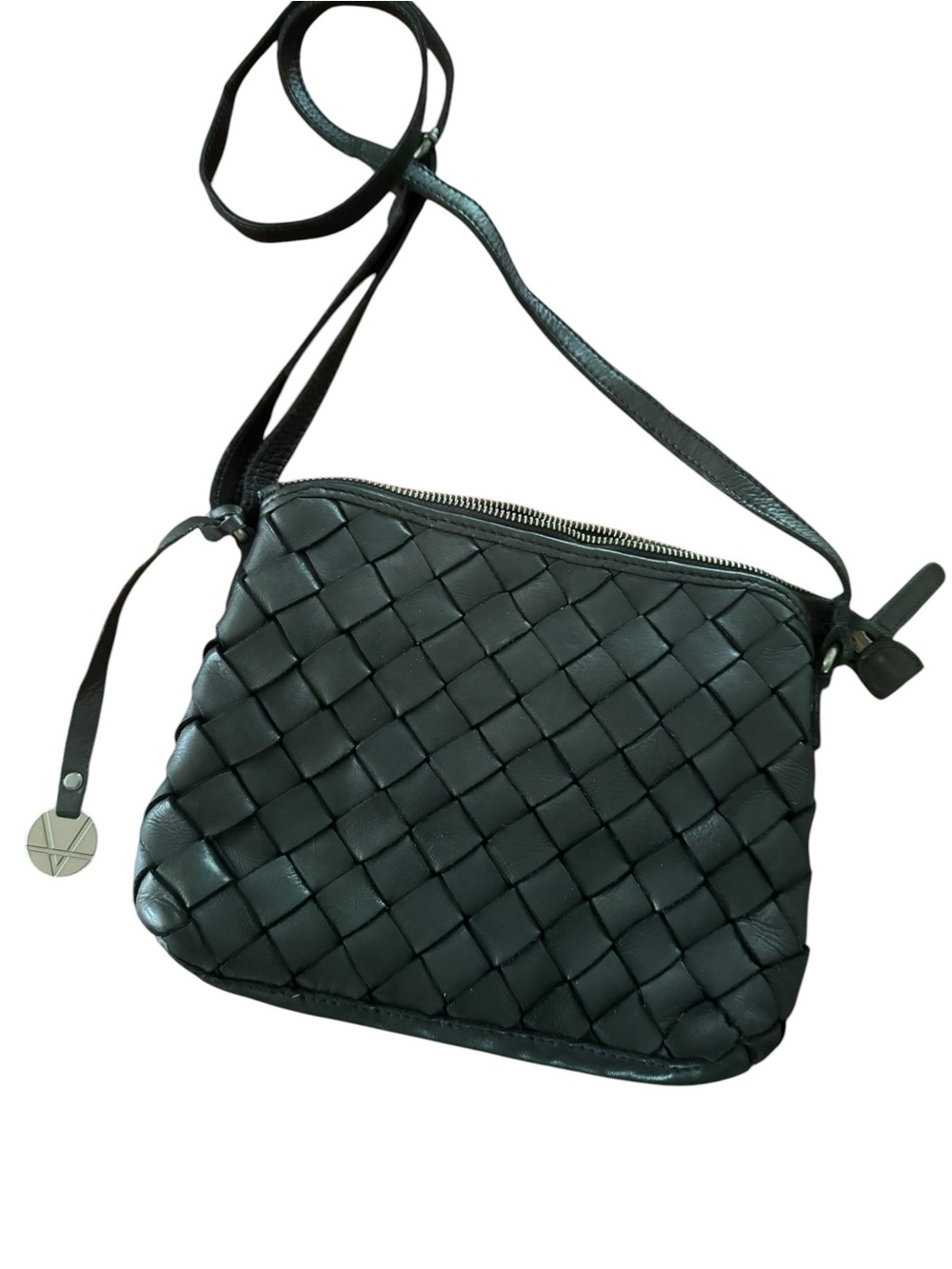 Vallencia Woven Leather Crossbody Bag in Black